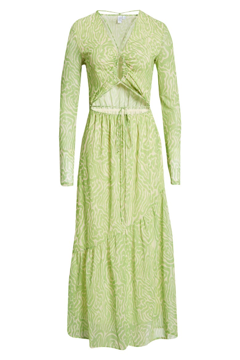 Cutout Long Sleeve Midi Dress, Alternate, color, GREEN/ YELLOW