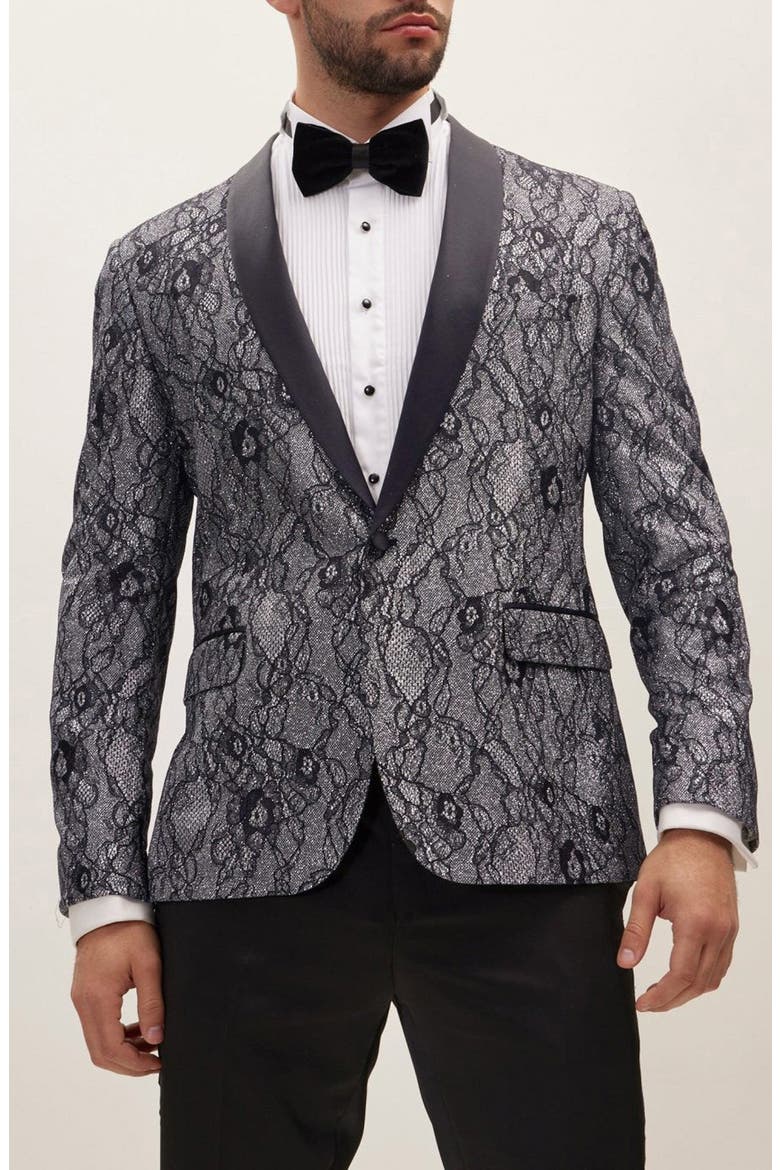 Shawl Collar Lace Formal Jacket, Main, color, NAVY