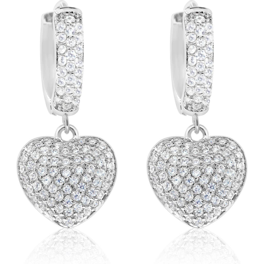Shymi Pavé Dangling Heart Huggie Hoop Earrings In Silver