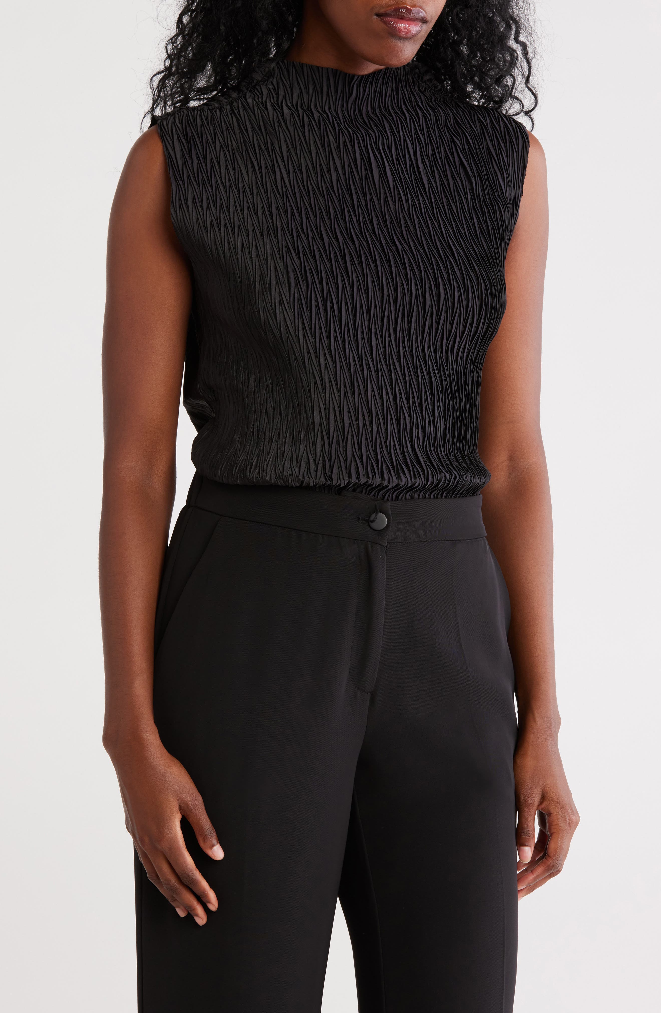 DKNY Funnel Neck Pleated Woven Top