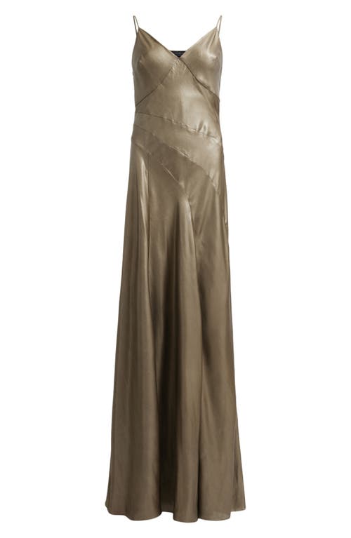 Allsaints Womens Metallic Gold Lili Metallic Panelled Woven Maxi Dress