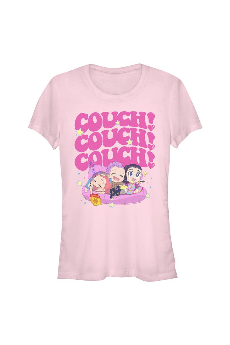 Juniors KPop Demon Hunters Cute Friendship Couch Time T Shirt, Main, color, Light Pink