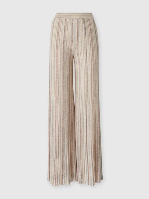 Ribbed Palazzo Trousers With Sequins