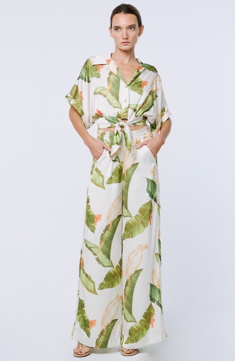 CIEBON Anjella Leaf Print Wide Leg Pants, Alternate, color, 