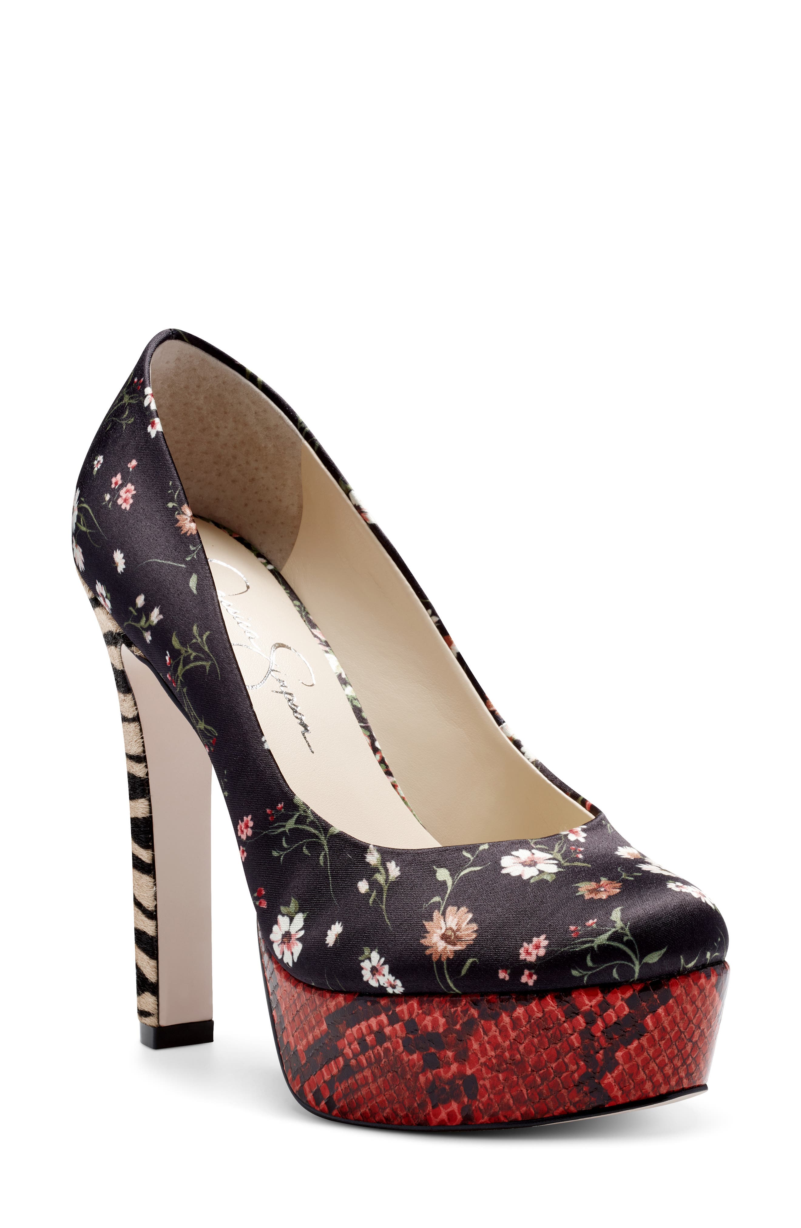 Nellah Platform Pump, Main, color, BLACK MULTI SATIN