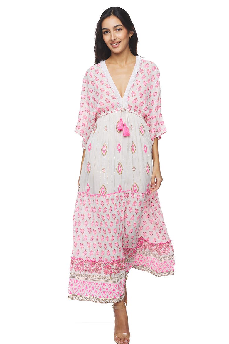 Plunge Three-Quarter Sleeve Maxi Dress, Alternate, color, PINK