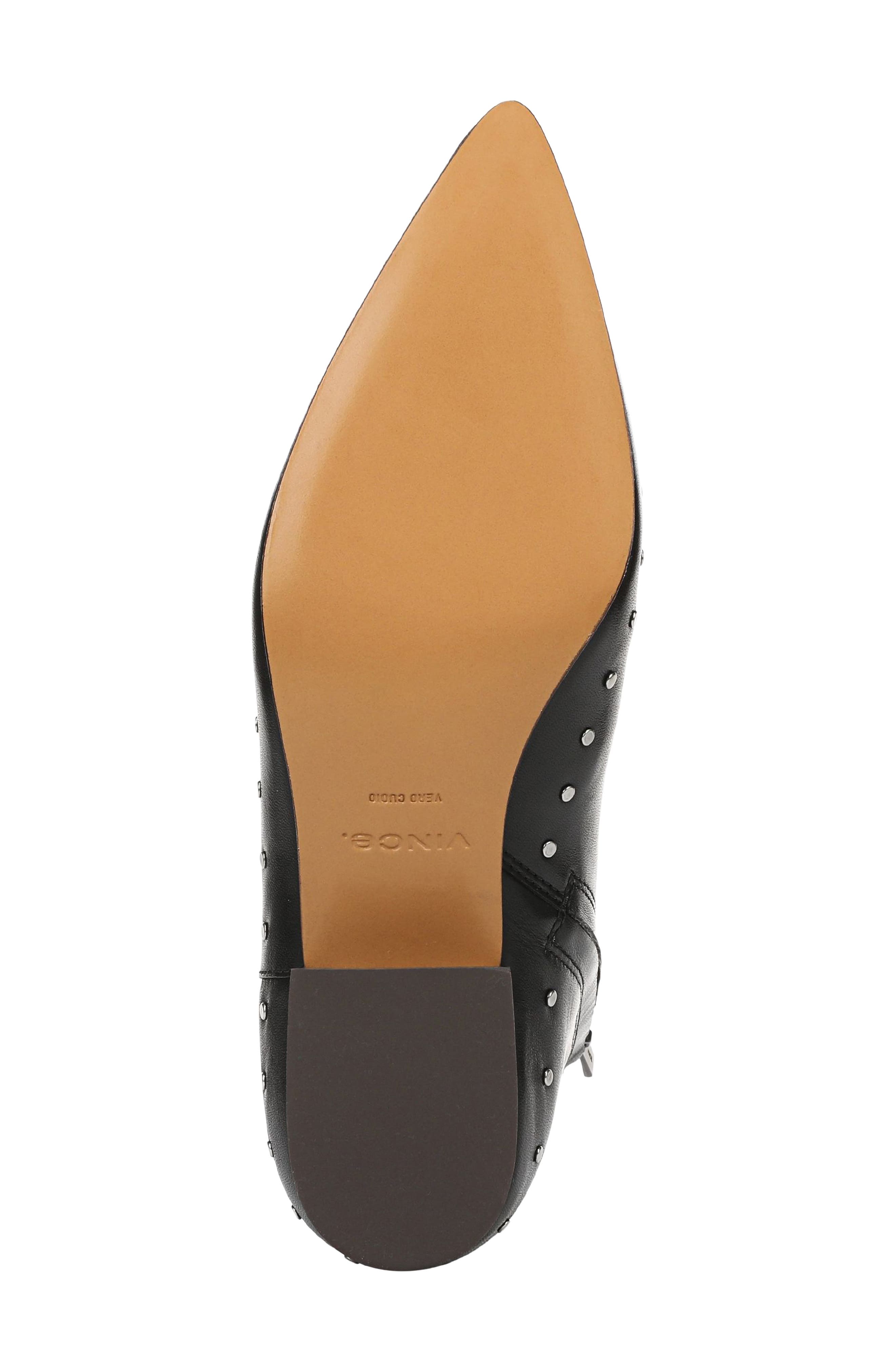 August Pointed Toe Leather Bootie, Alternate, color, BLACK
