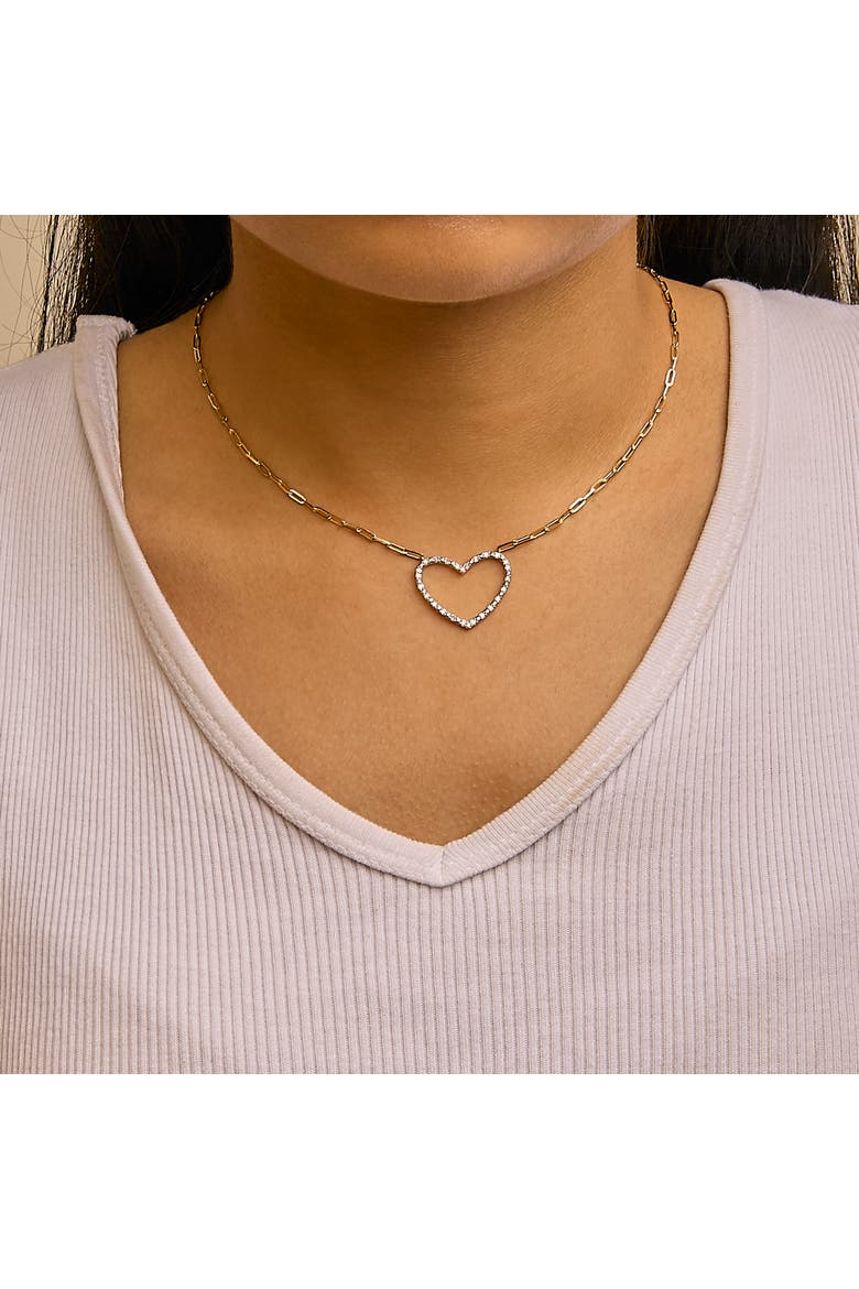 14K Yellow Gold Plated Silver 1/4 Cttw Diamond Heart with Paperclip Chain Necklace, Alternate, color, Yellow