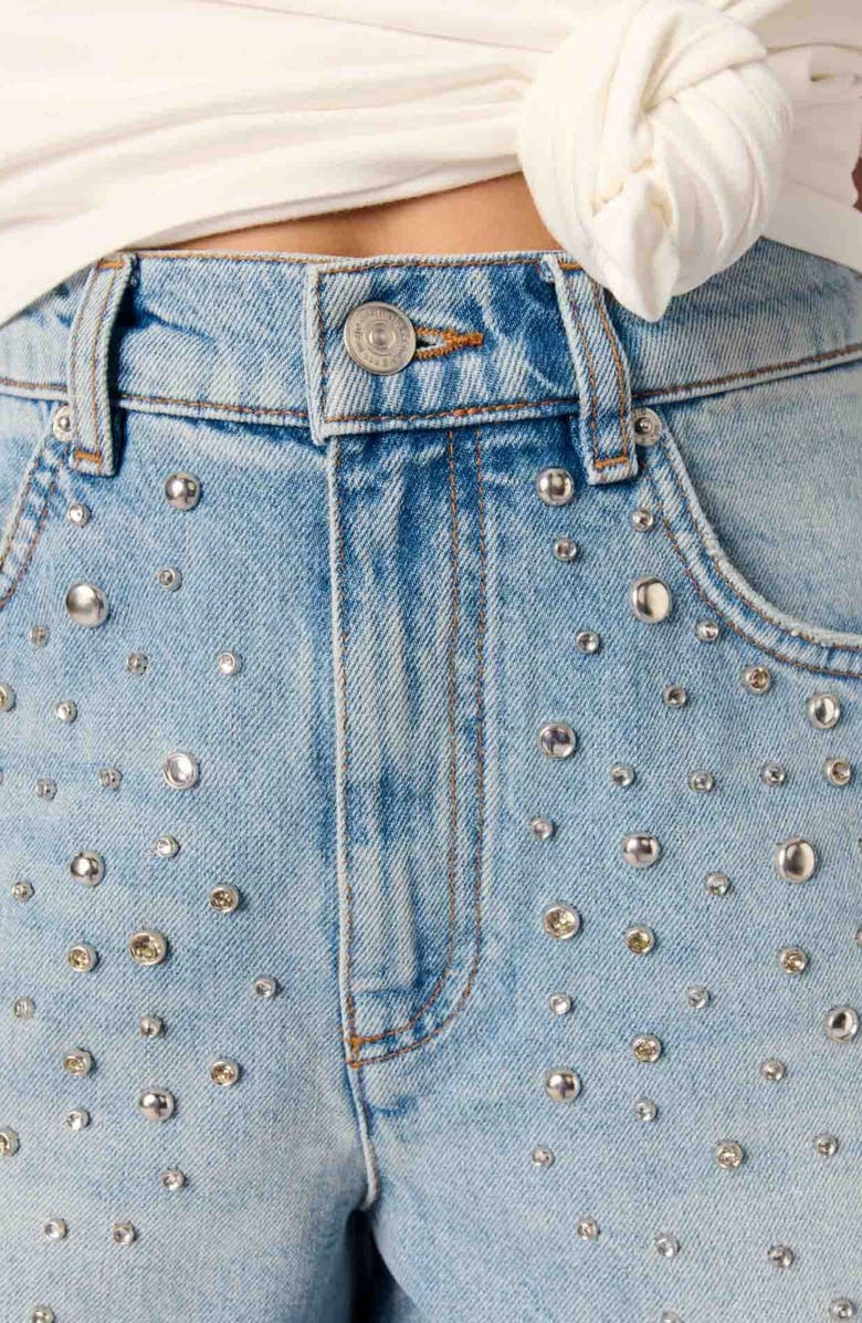 maje Studded denim shorts, Alternate, color, 
