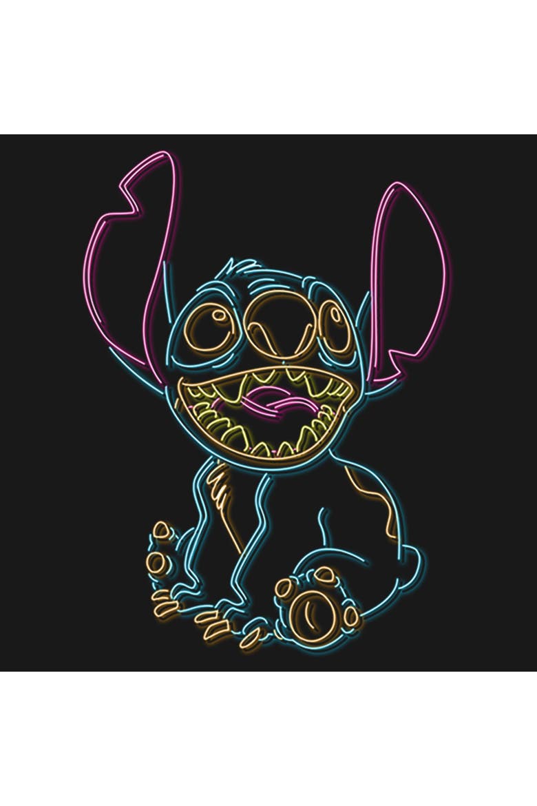 Girl's Lilo & Stitch Bright Neon Outline  Graphic T-Shirt, Alternate, color, Black