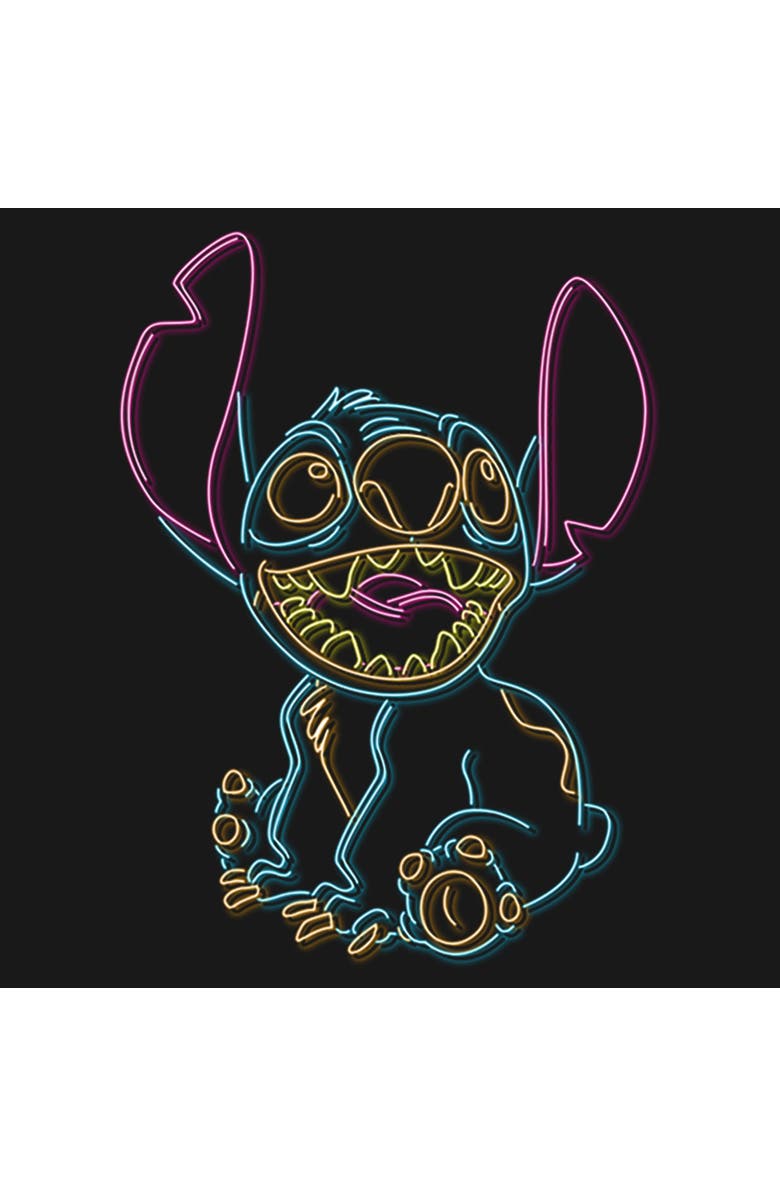 Lilo & Stitch Girl's Lilo & Stitch Bright Neon Outline Graphic T-Shirt, Alternate, color, Black