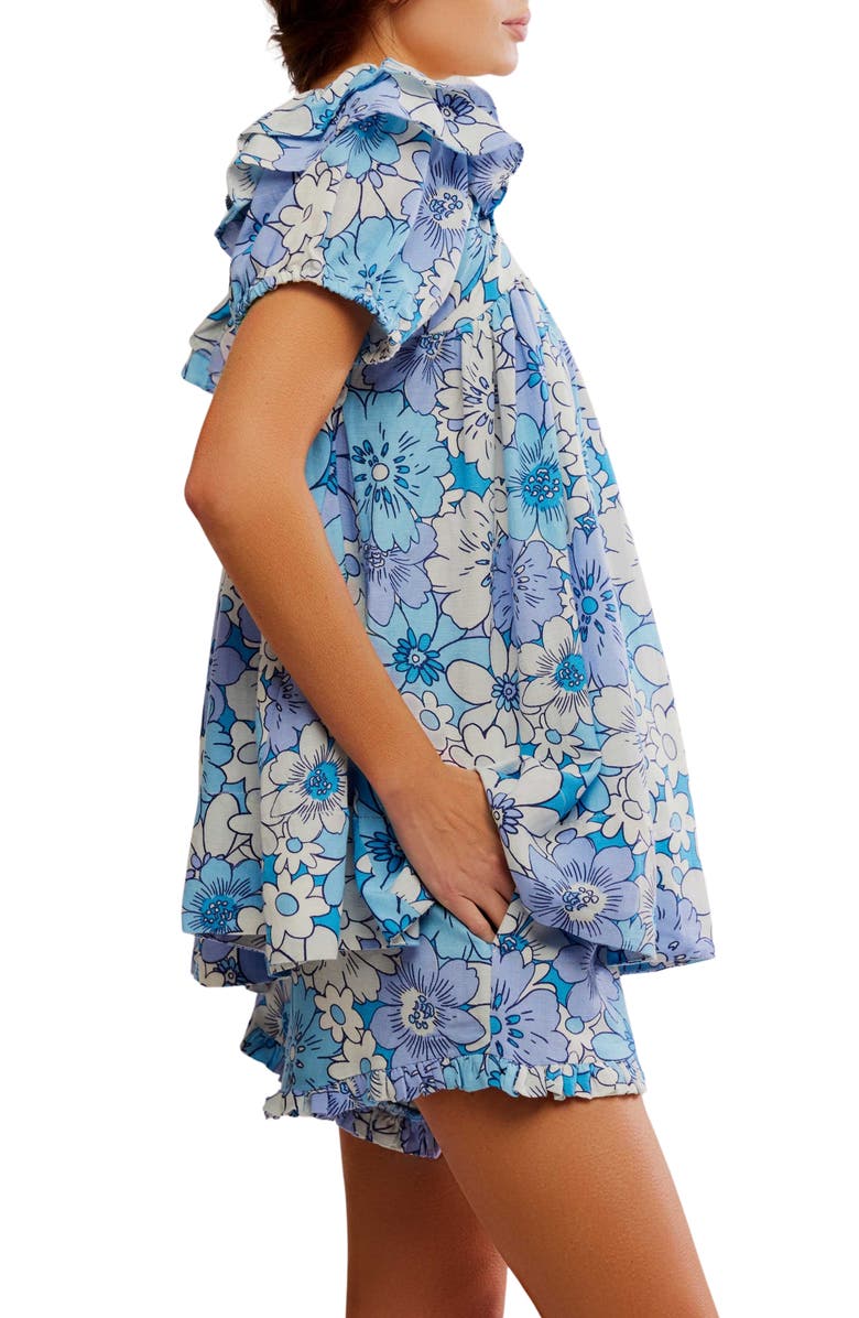 Free People Maggie Mae Floral Print Tunic & Shorts, Alternate, color, Diva Blue Combo