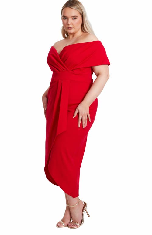Quiz Plus Size Scuba Crepe Bardot Wrap Midi Dress In Red