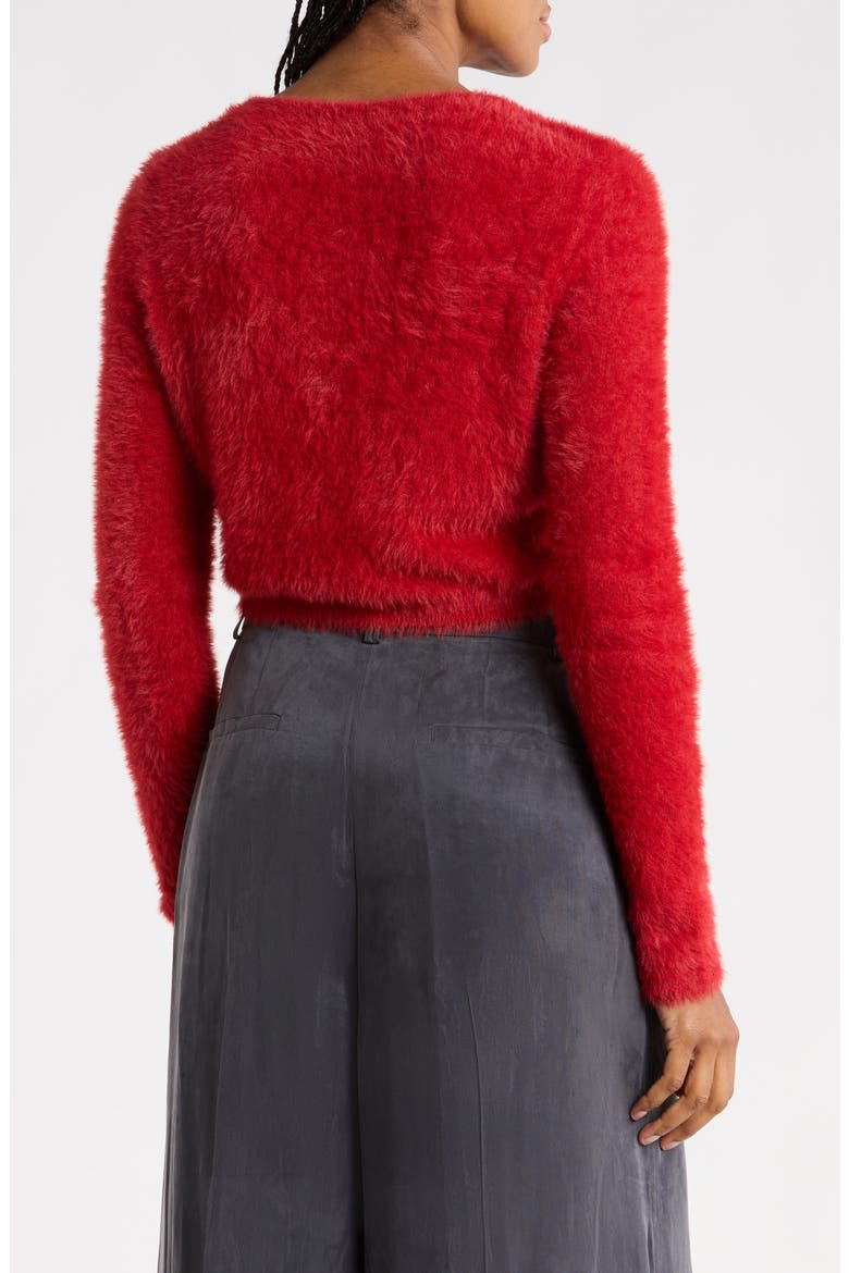 Eyelash Knit Cropped Cardigan, Alternate, color, RED