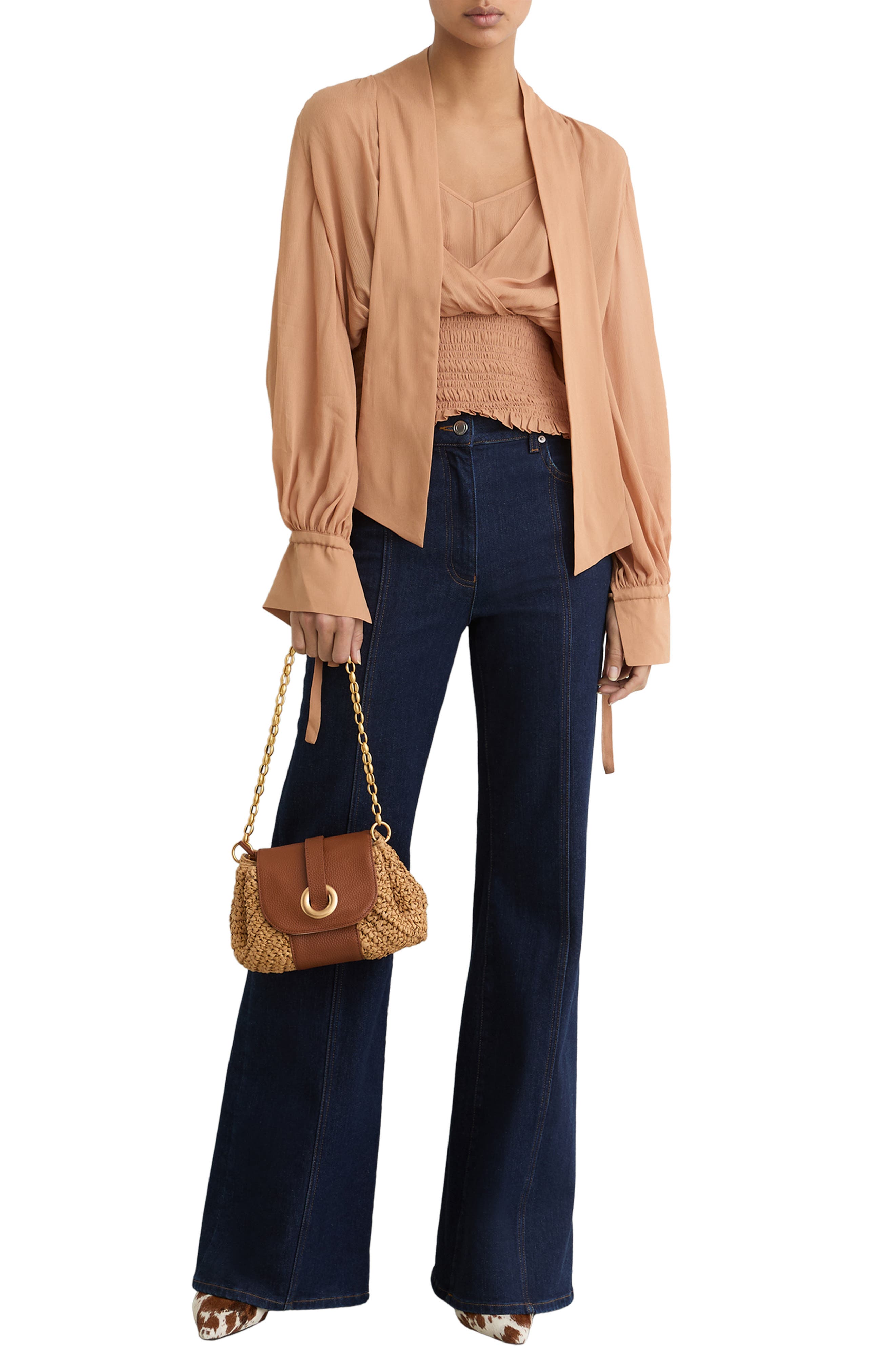 Reiss Lori Raffia Effect Shoulder Bag, Alternate, color, Natural