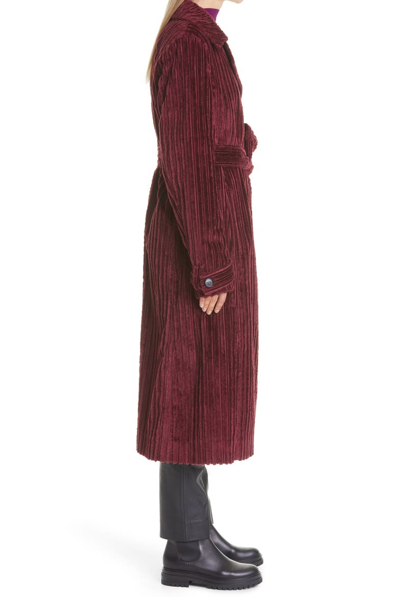 Belted Corduroy Trench Coat, Alternate, color, IRON RED