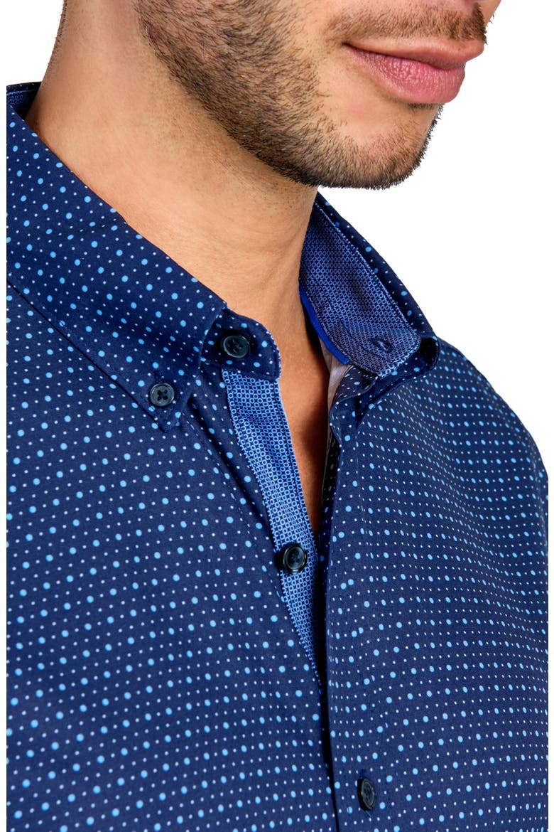 Slim Fit Microdot Short Sleeve 4-Way Stretch Performance Button-Down Shirt, Alternate, color, NAVY