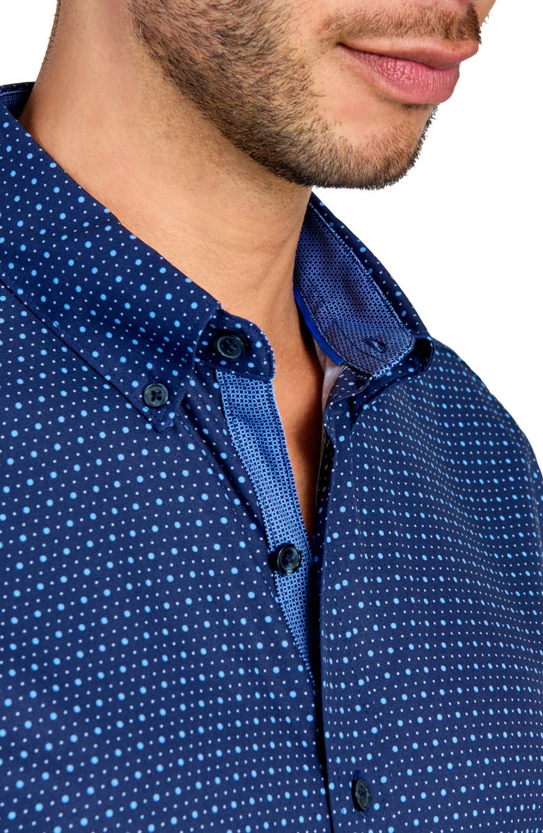 CONSTRUCT Slim Fit Microdot Short Sleeve 4-Way Stretch Performance Button-Down Shirt, Alternate, color, Navy