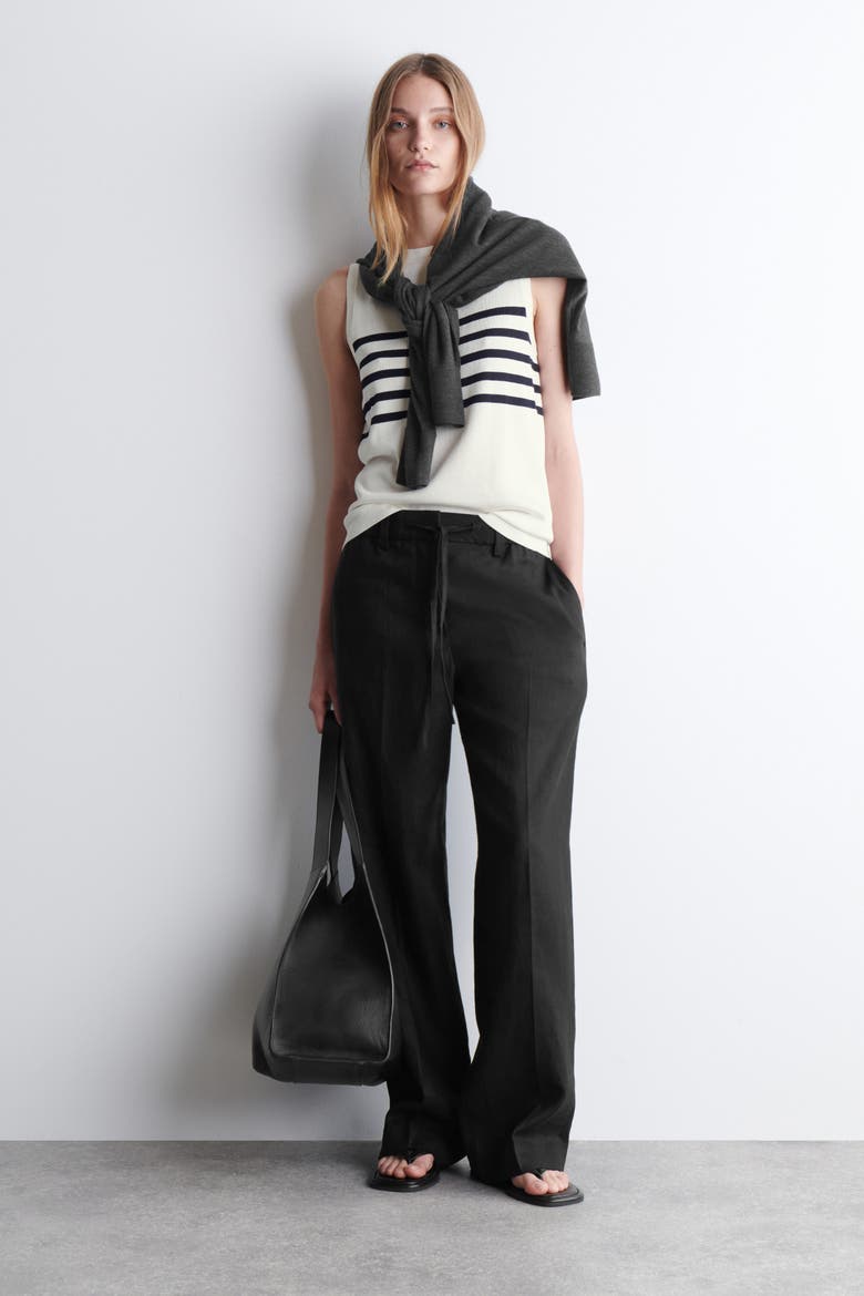 Striped Knitted Tank Top, Alternate, color, WHITE / BLACK / STRIPED
