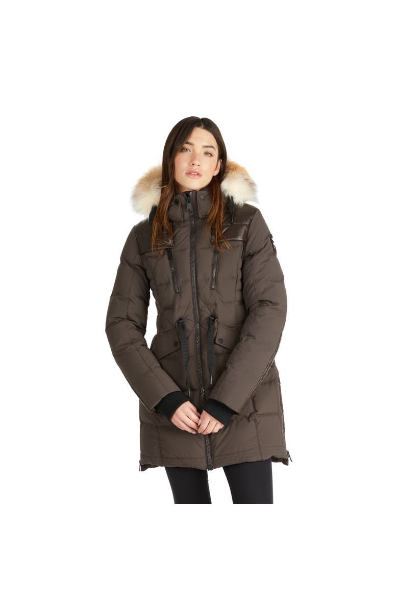 Pajar Alia Mixed Media Quilted Parka with Detachable Hood and Faux Fur Trim, Main, color, Dark Oak