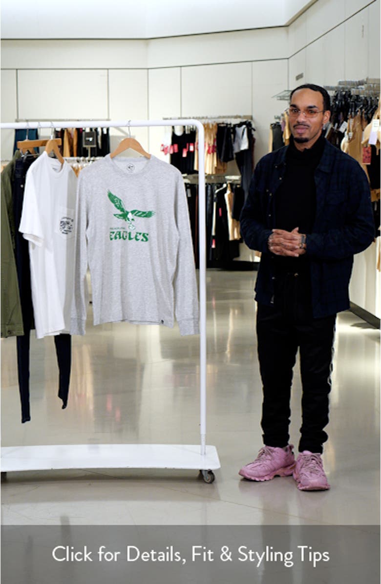 Men's '47 Gray Philadelphia Eagles Premier Franklin Long Sleeve T-Shirt, sales video thumbnail