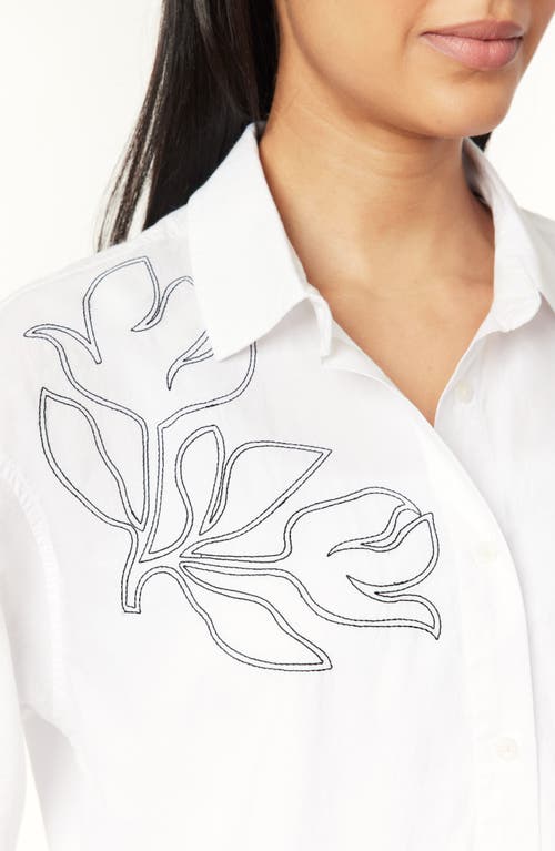 Scotch & Soda Floral Embroidered Crop Button-up Shirt In White