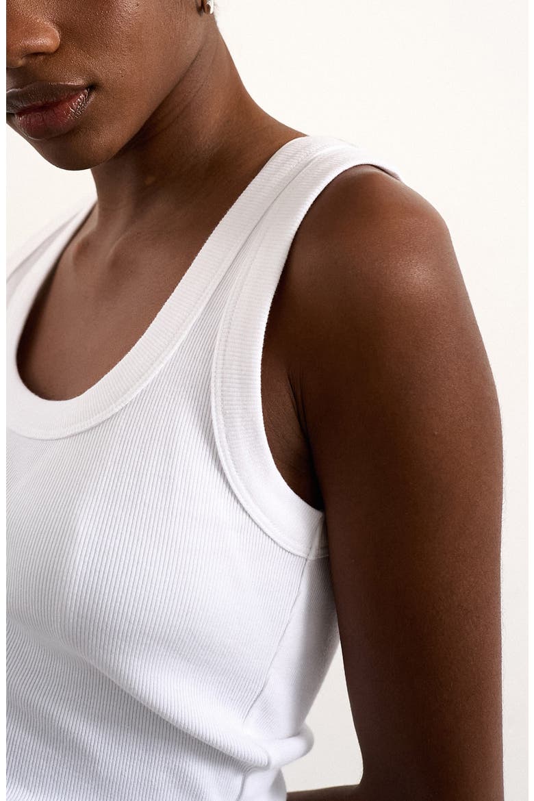Scoop Neck Stretch Cotton Rib Tank, Alternate, color, WHITE