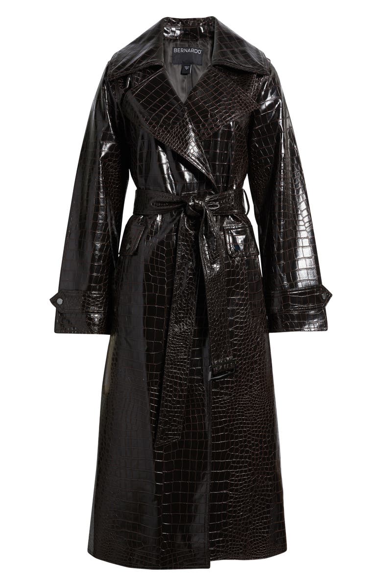 Bernardo Croc Embossed Faux Leather Trench Coat, Alternate, color, Brown