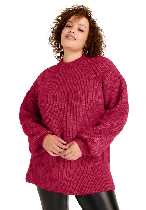 Puff-Sleeve Mockneck Sweater (Plus)