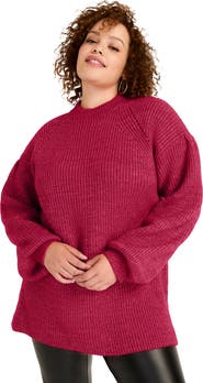 June + Vie Puff-Sleeve Mockneck Sweater