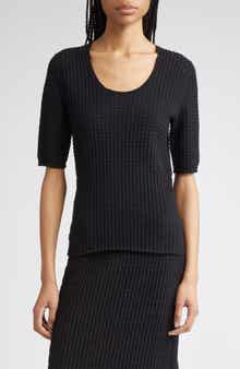 Lafayette 148 New York Mixed Stitch Short Sleeve Sweater