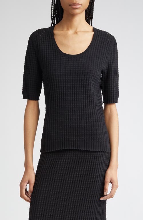 Lafayette 148 New York Mixed Stitch Short Sleeve Sweater In Black