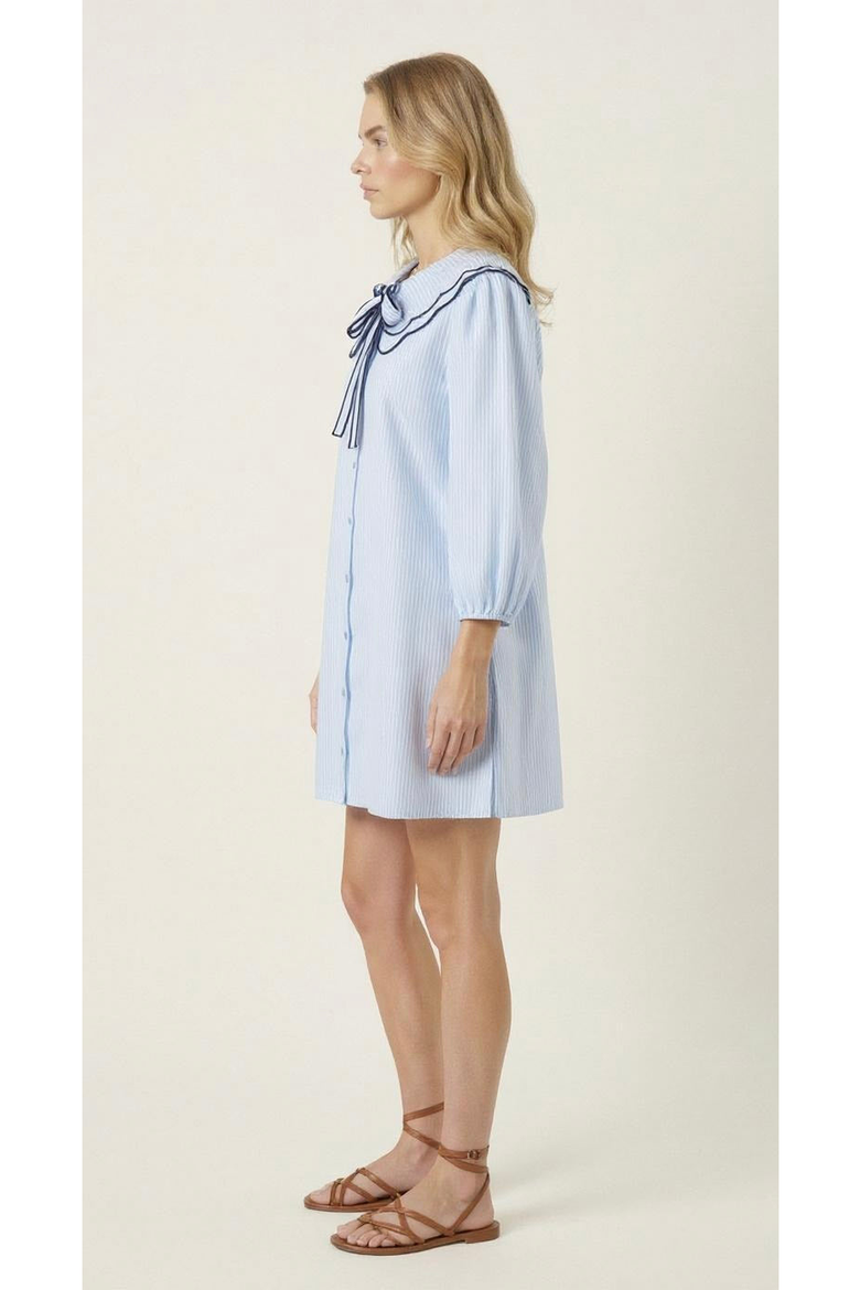 Striped Button-Front Scalloped Collar Dress, Alternate, color, Light Blue / White