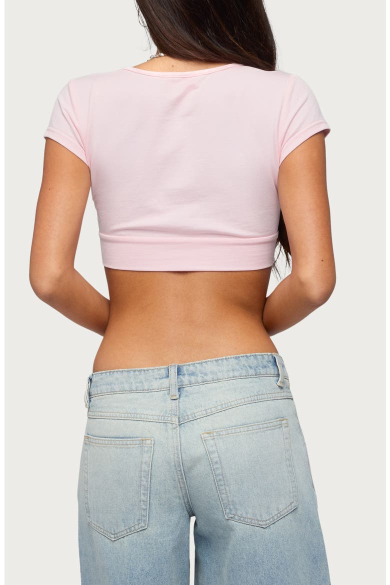 Cecey V-Neck Button Crop Top, Alternate, color, PINK