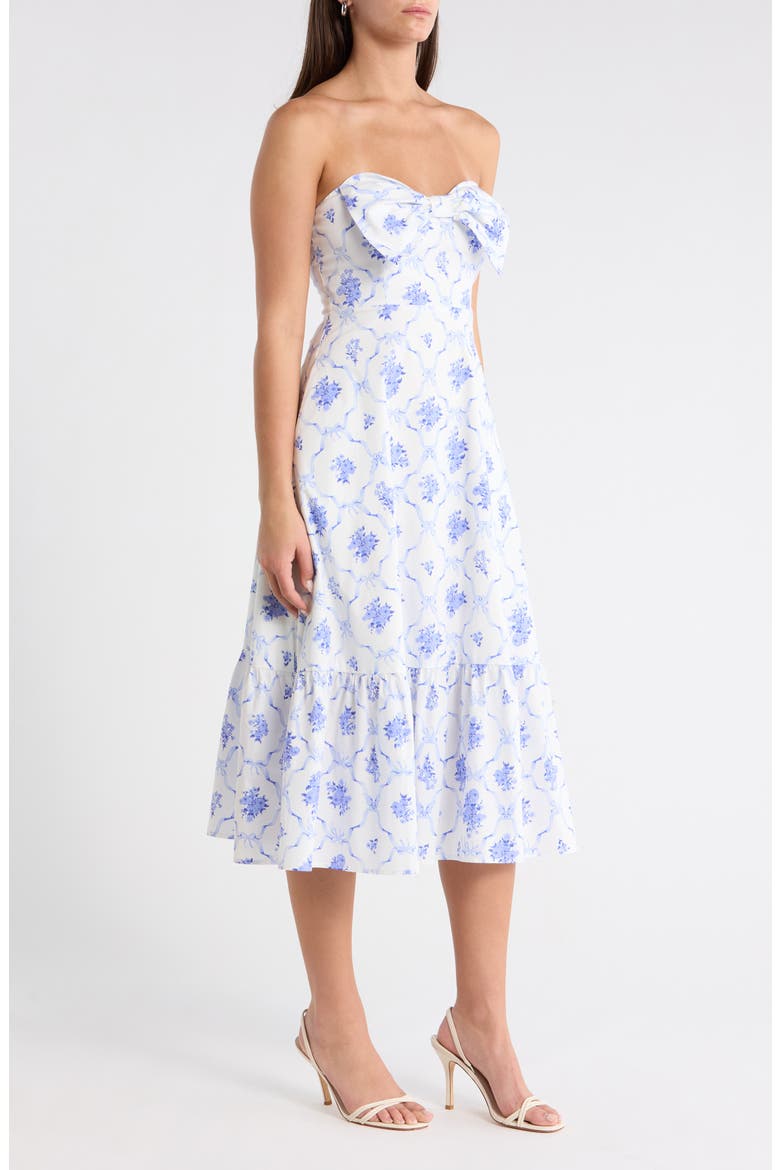 Nia Floral Perline Bow Midi Dress, Alternate, color, WHITE/ BLUE