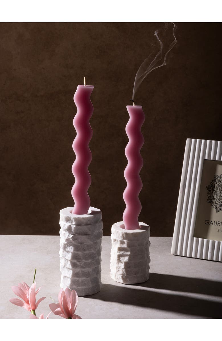 GAURI KOHLI Flores Marble Taper Candle Holder, Set of 2, Alternate, color, Ivory White