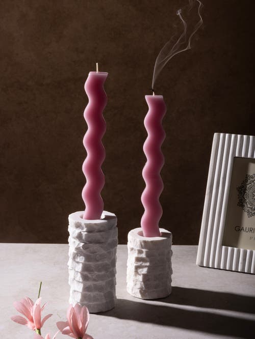 Gauri Kohli Flores Marble Taper Candle Holder, Set Of 2 In White