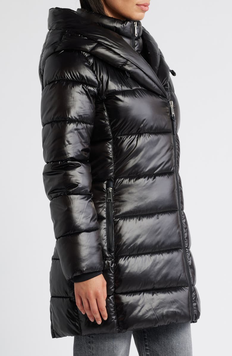 DKNY Asymmetric Bib Packable Quilted Coat, Alternate, color, Black