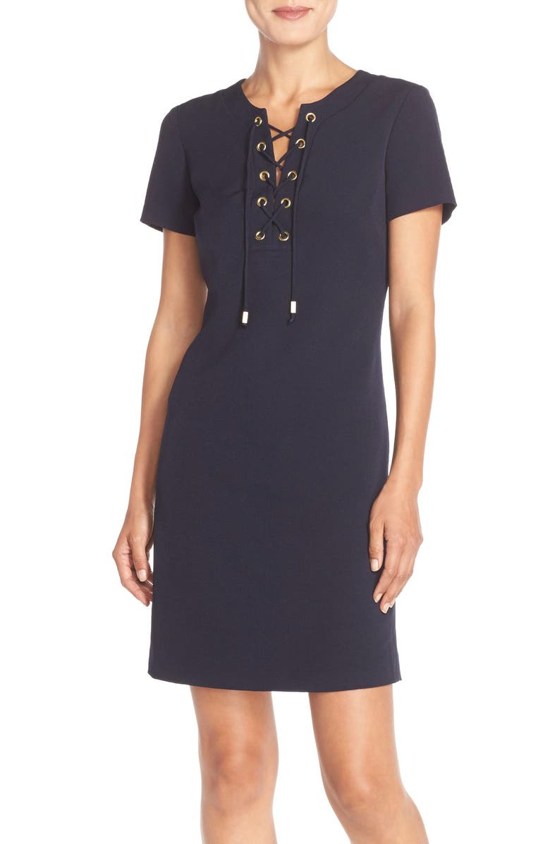 Eliza J Front Lace Shift Dress, Main, color, 