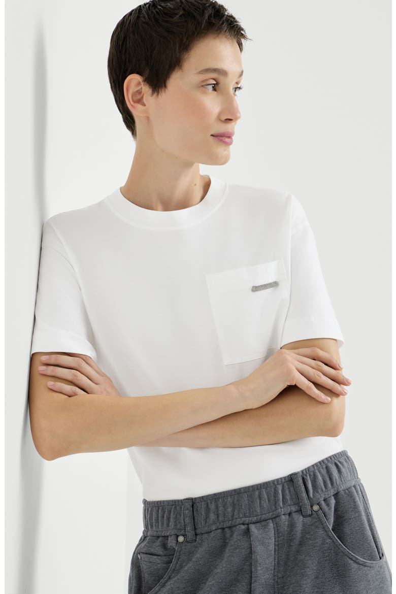 Cotton jersey T-shirt with shiny tab, Alternate, color, White