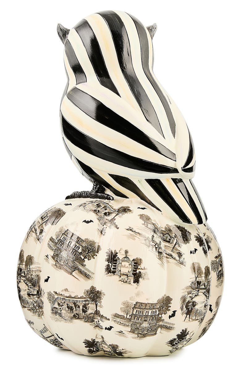 MACKENZIE CHILDS Courtly Owl on Toile Pumpkin Figurine, Alternate, color,