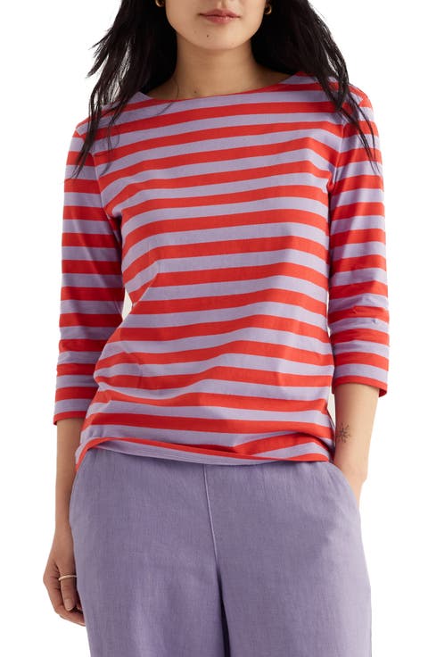 Sailor Stripe Three Quarter Sleeve Organic Cotton T-Shirt