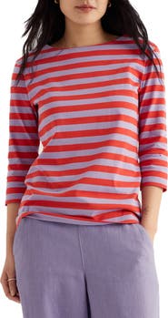 Seasalt Cornwall Sailor Stripe Three Quarter Sleeve Organic Cotton T-Shirt