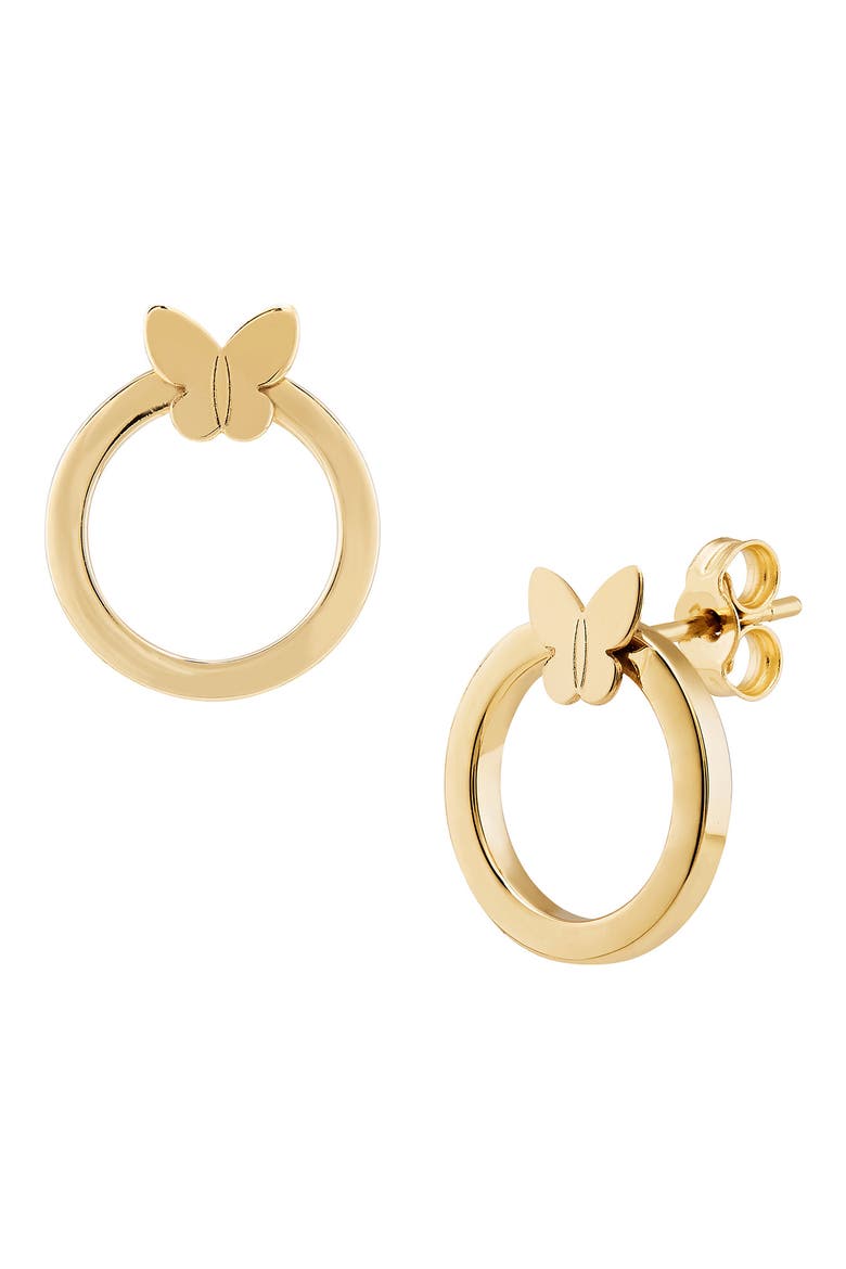 14K Gold Butterfly Circle Stud Earrings, Alternate, color, YELLOW GOLD