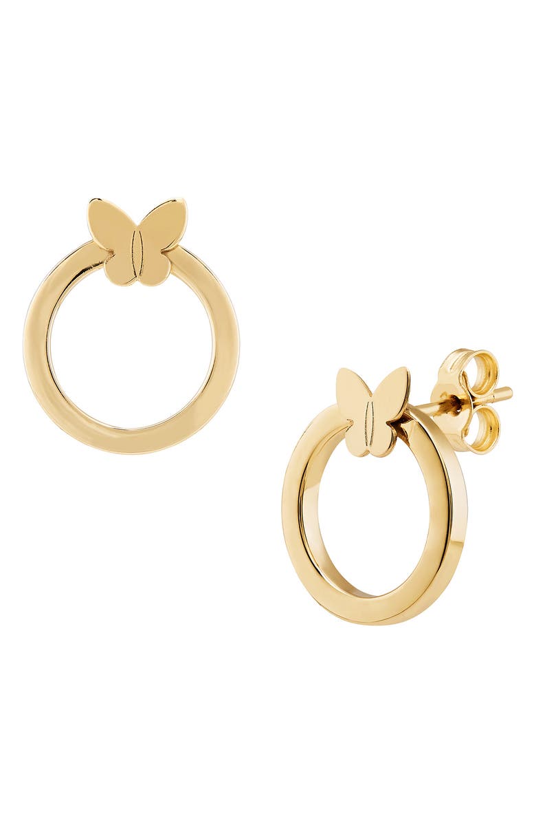 Frankie & Zoe 14K Gold Butterfly Circle Stud Earrings, Alternate, color, Yellow Gold