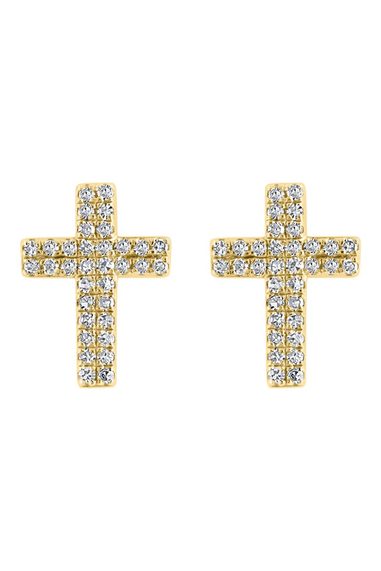 Diamond Cross Stud Earrings, Main, color, YELLOW
