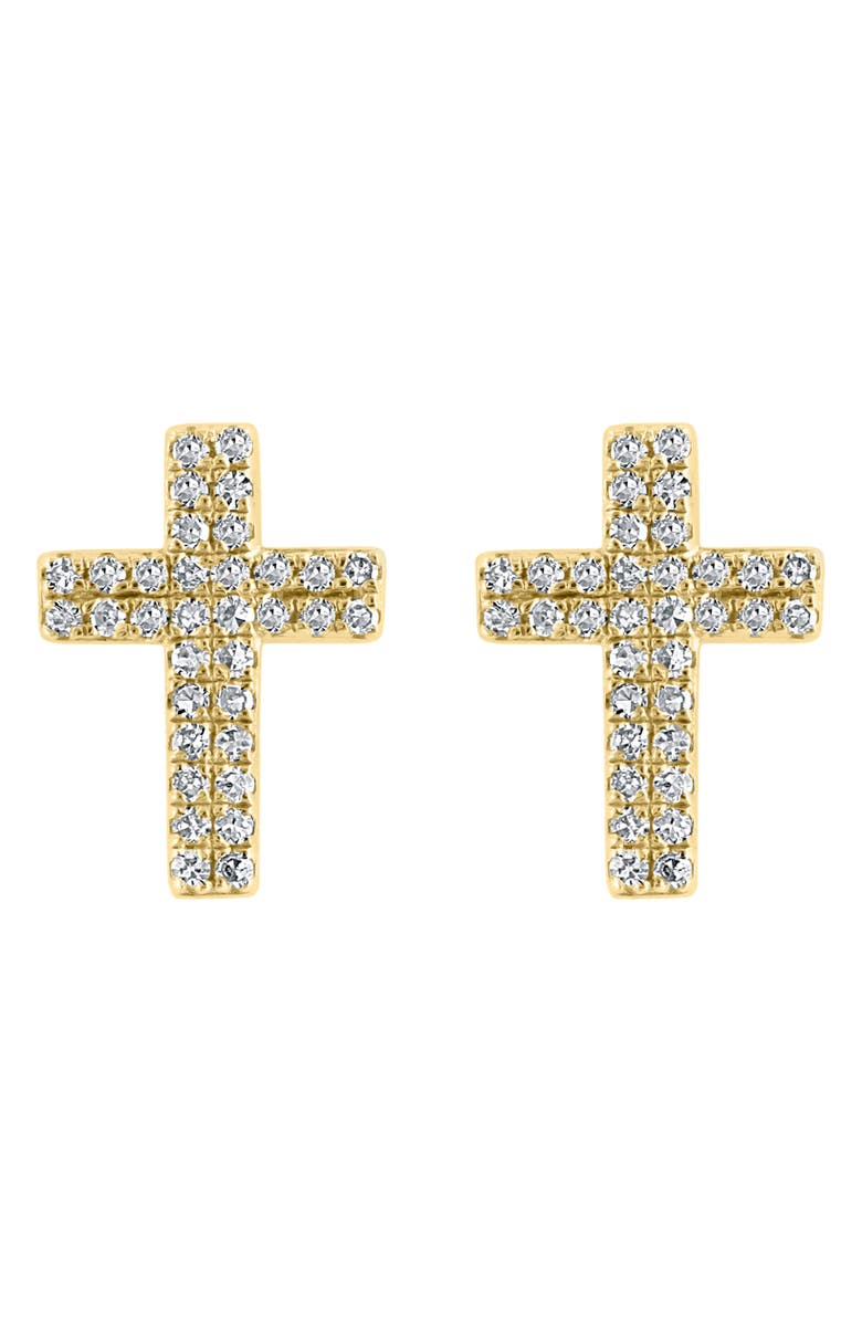 EFFY Diamond Cross Stud Earrings, Main, color, Yellow