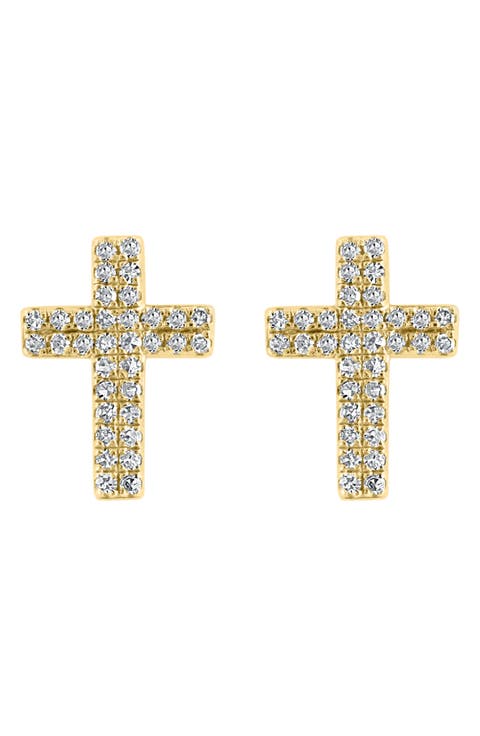 Diamond Cross Stud Earrings
