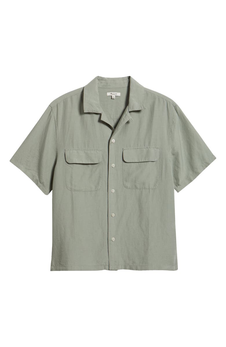 Madewell Short Sleeve Lyocell & Linen Button-Up Shirt, Main, color, Frosted Cement