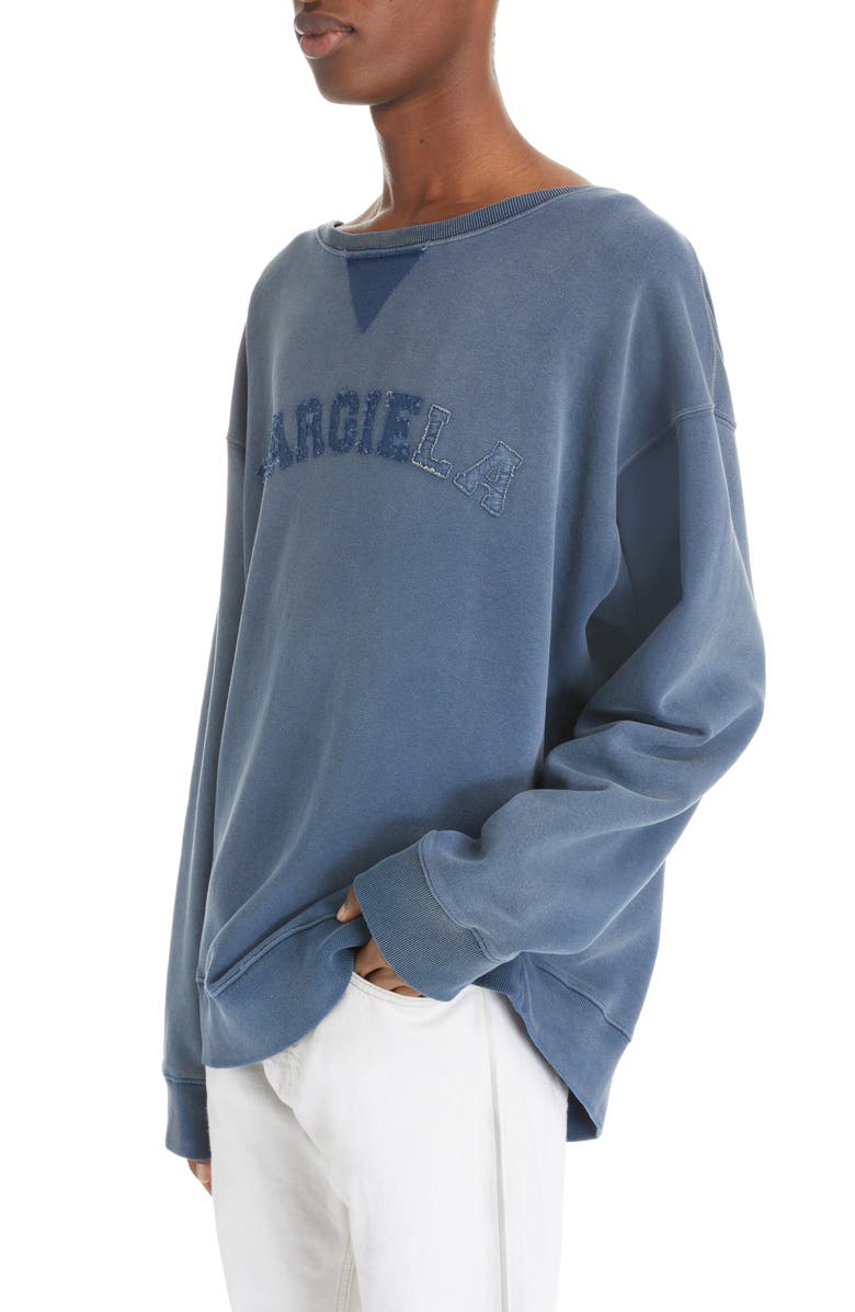 Maison Margiela Distressed Appliqué Logo Cotton Sweatshirt, Alternate, color,